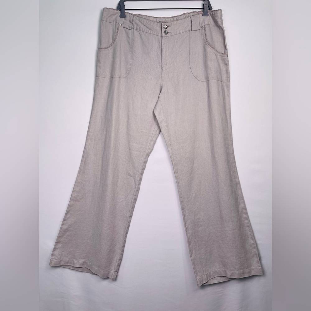 INC International Concepts Light Gray 100% Linen Wide Leg Pants - Picture 2 of 8